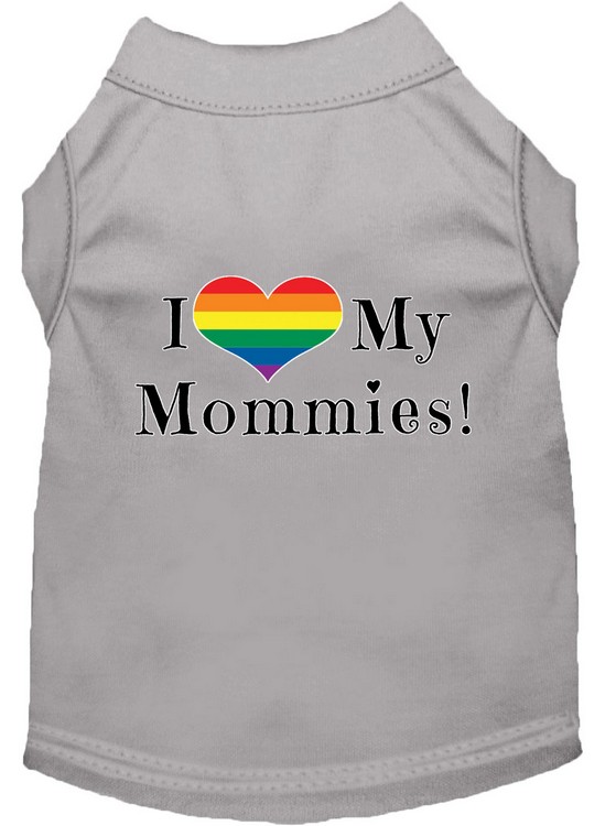 I Heart my Mommies Screen Print Dog Shirt Grey XS